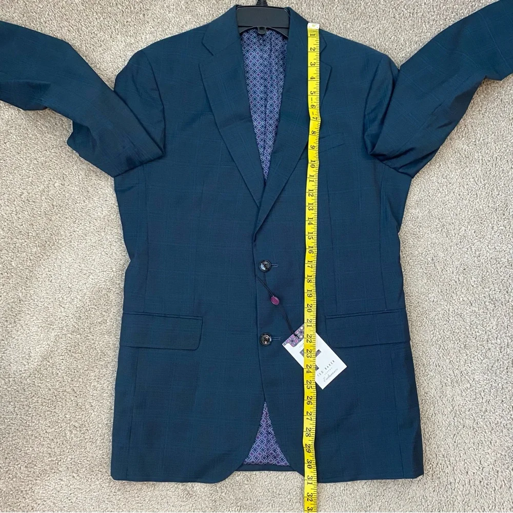 Ted Baker Endurance Roger Extra Slim Fit Wool Suit Jacket Teal Blue Plaid 40L‎